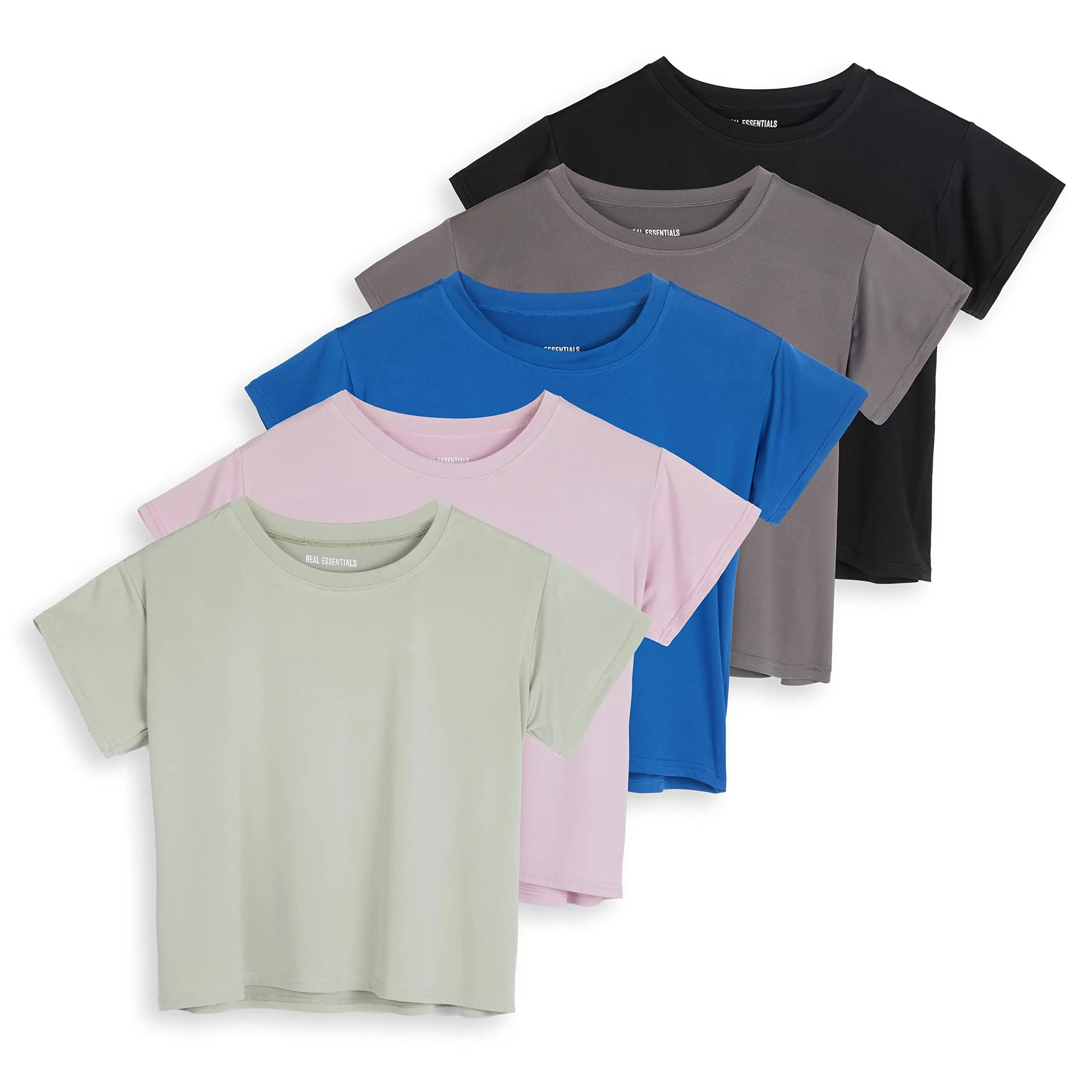 20 Pack: Women's Dry Fit Crop Top - Short Sleeve Crew Neck Stretch Athletic Tee