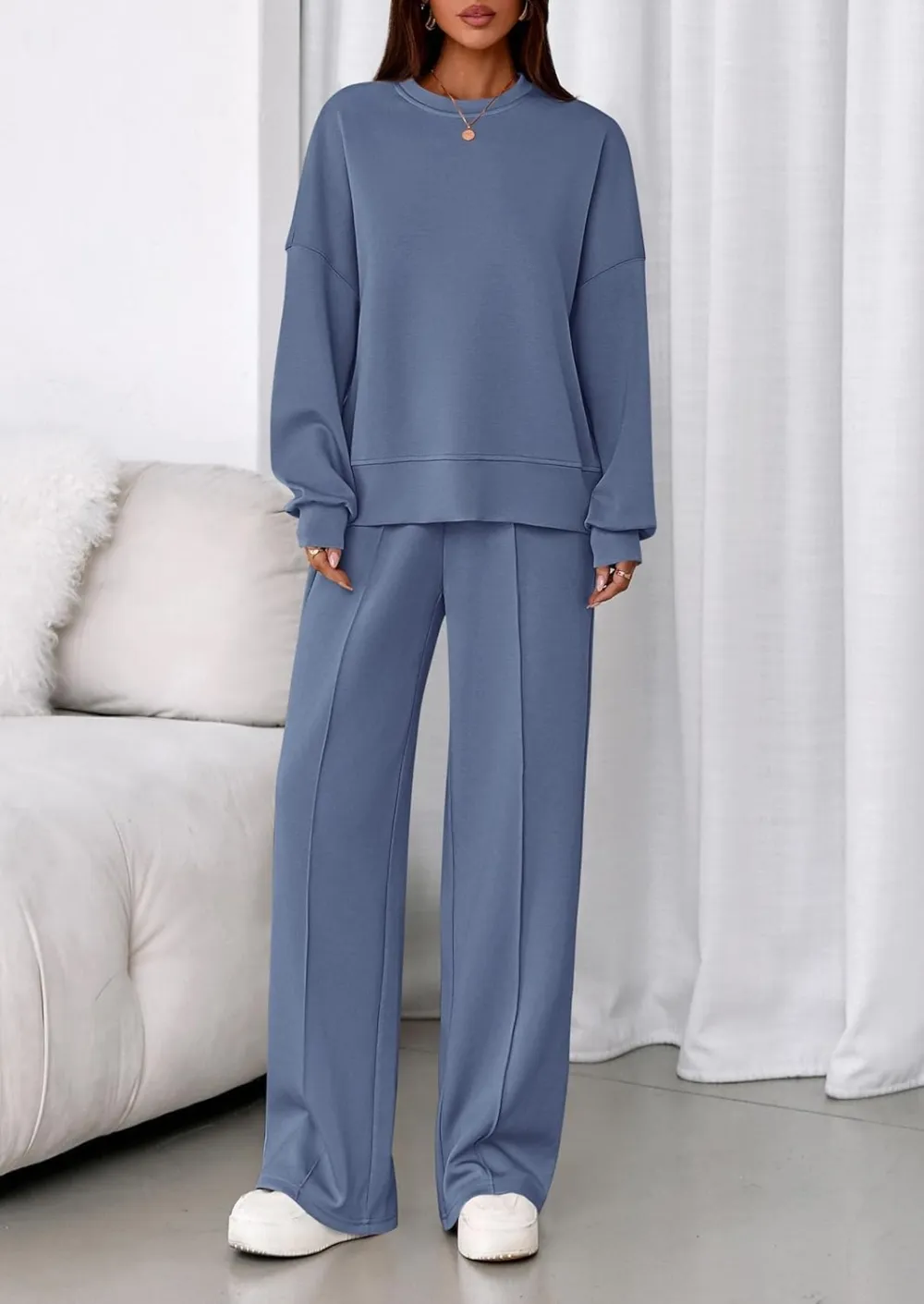 2 Piece Sets For Women Fall Trendy Long Sleeve Sweatshirt Wide Leg Pants Loungewear Set