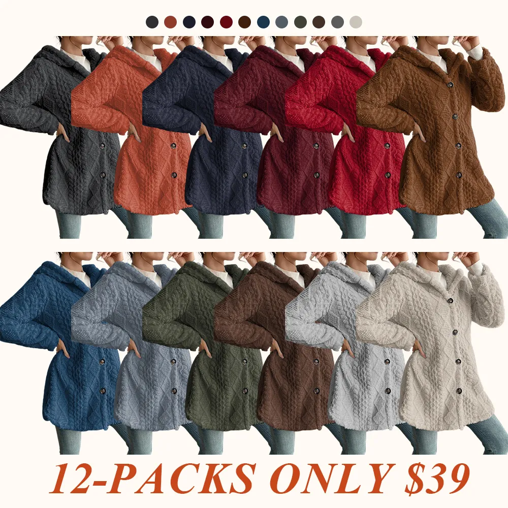 Women's Solid Color Fuzzy Hooded Jacket