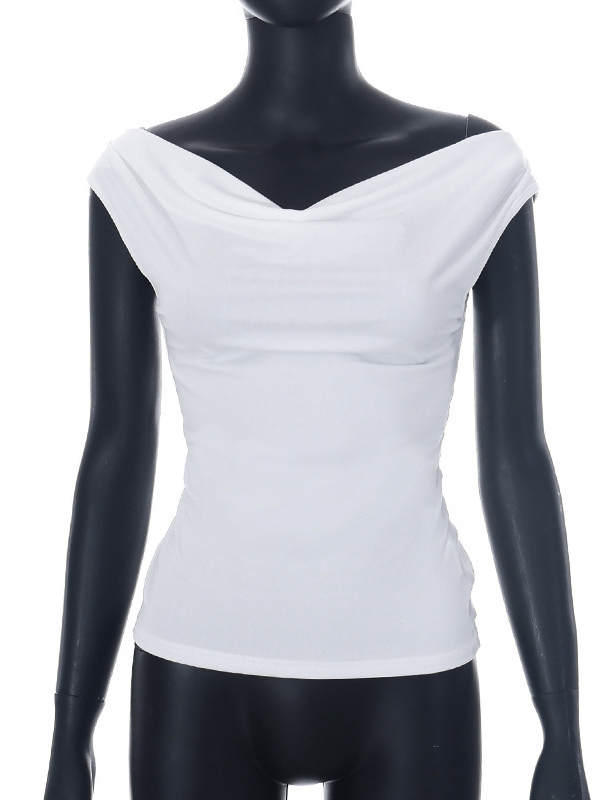 Backless Lace-Up See-Through Solid Color Split-Joint Loose Skinny Off-The-Shoulder T-Shirts Tops