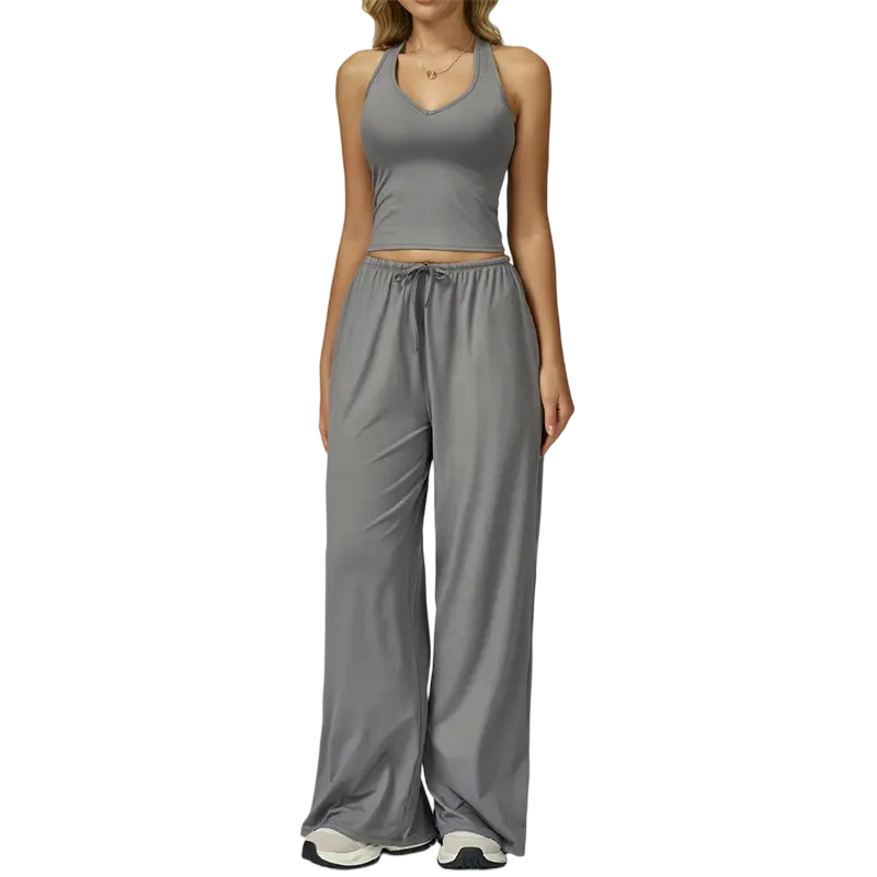 Mother's Day Gifts, Matching Sets Women 2 Piece Sets Summer Casual V Neck Top Wide Leg Pants Womens Holiday Travel Wear Fabric Breathable Summer Casual Clothing Sportswear Gym Sets Casual Loose Long Pant