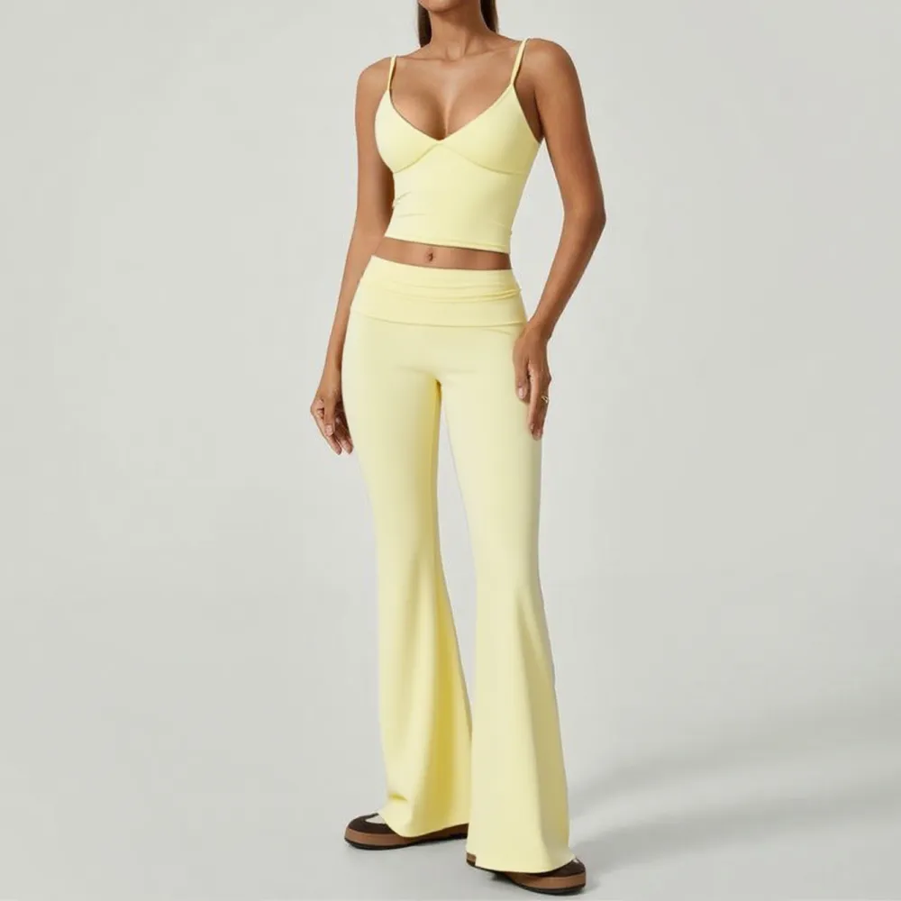 Women's 2-Piece Deep V Crop Cami & Flared Pants Set