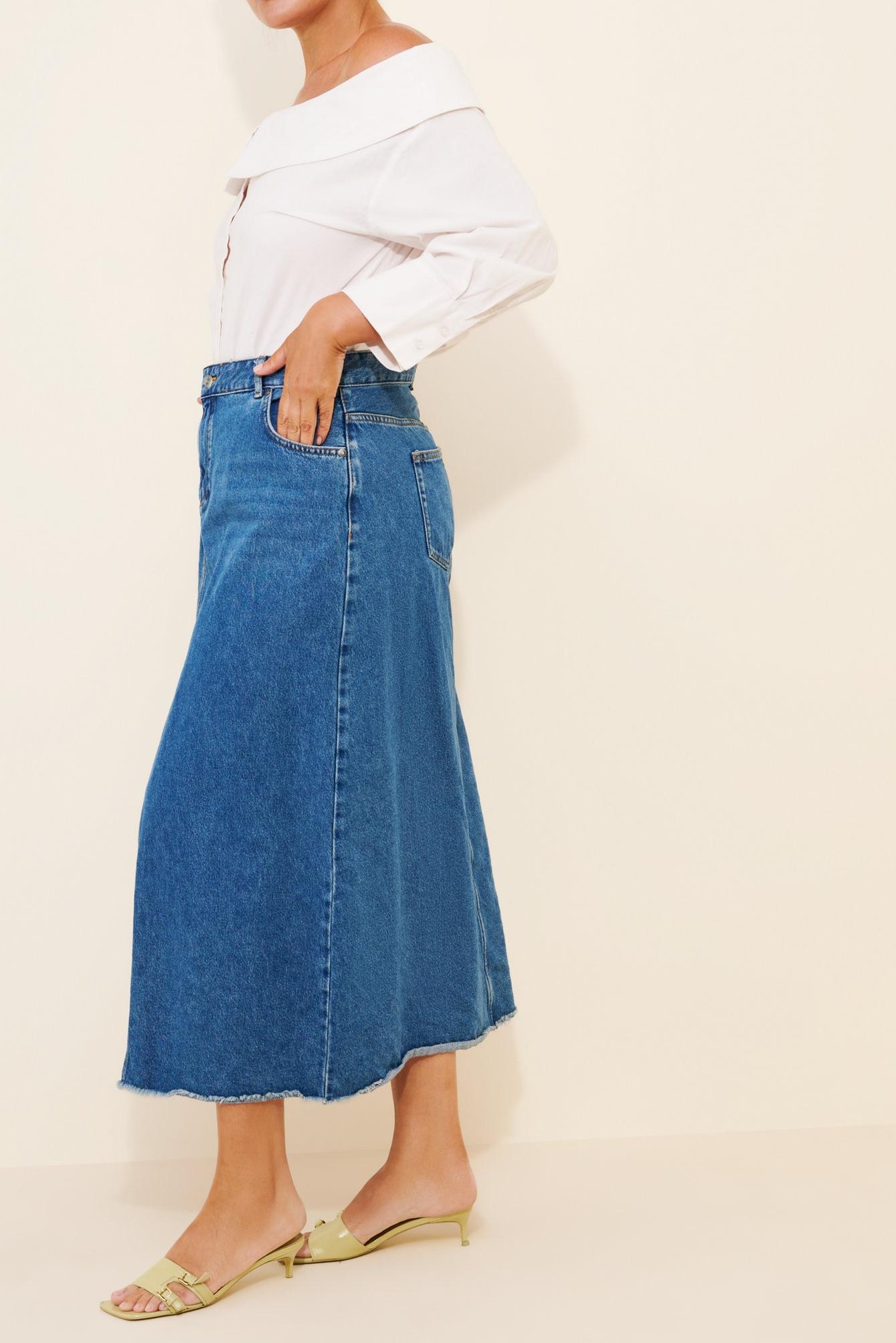 Denim Front-Slit Maxi Skirt