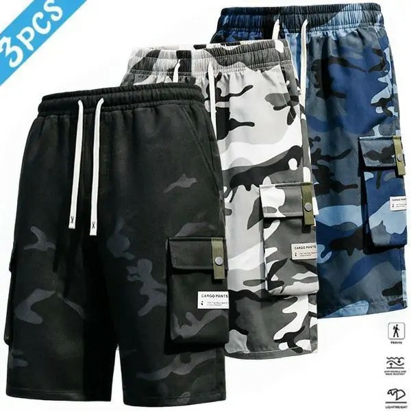 Men's Camo Cargo Shorts – Multi-Pocket Drawstring Casual Streetwear Shorts