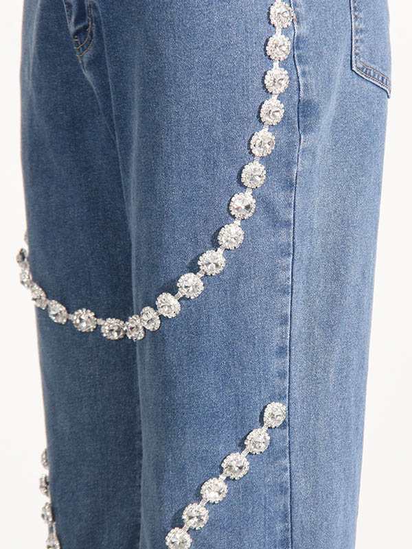 Pockets Split-Joint High Waisted Wide Leg Jean Pants Bottoms