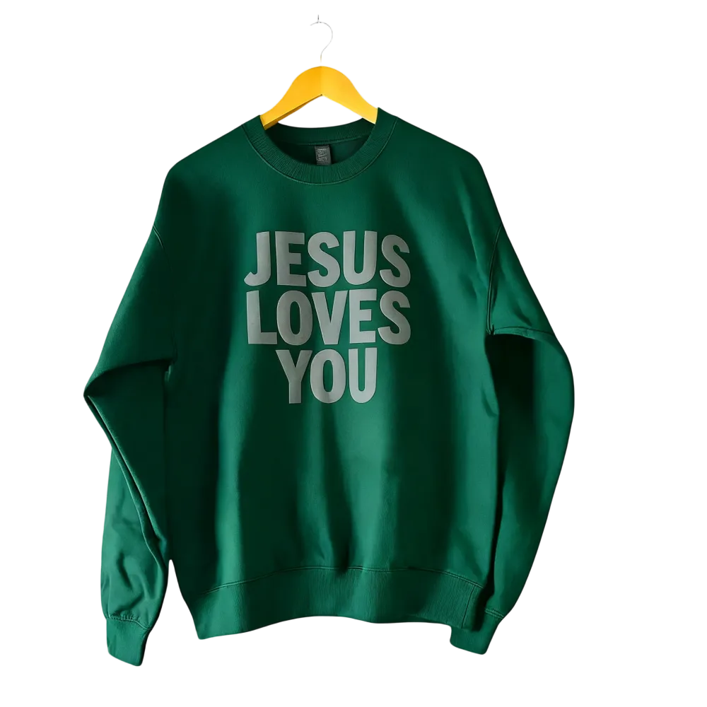 Jesus Loves You Puff Print Crewneck Sweatshirt, Womenswear