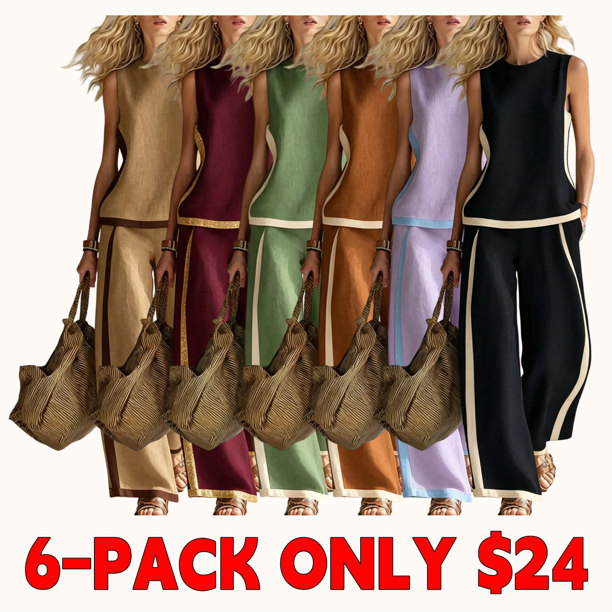 2026 New Arrival: Women's Two-Piece Set — Sleeveless Color-Block Top & Wide-Leg Pants