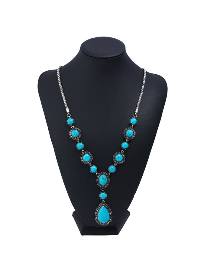 Retro Western Style Geometric Gemstone Teardrop Pendant Accessories Decoration