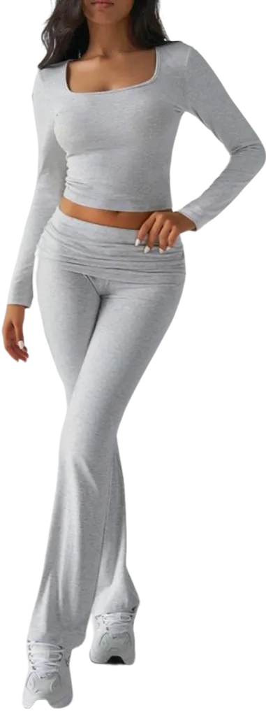 Women's Neck Crop Top & Flare Pants Sets (Just $3 a set!)