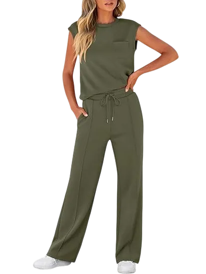 Women's 2-Piece Sleeveless Wide Leg Lounge Set