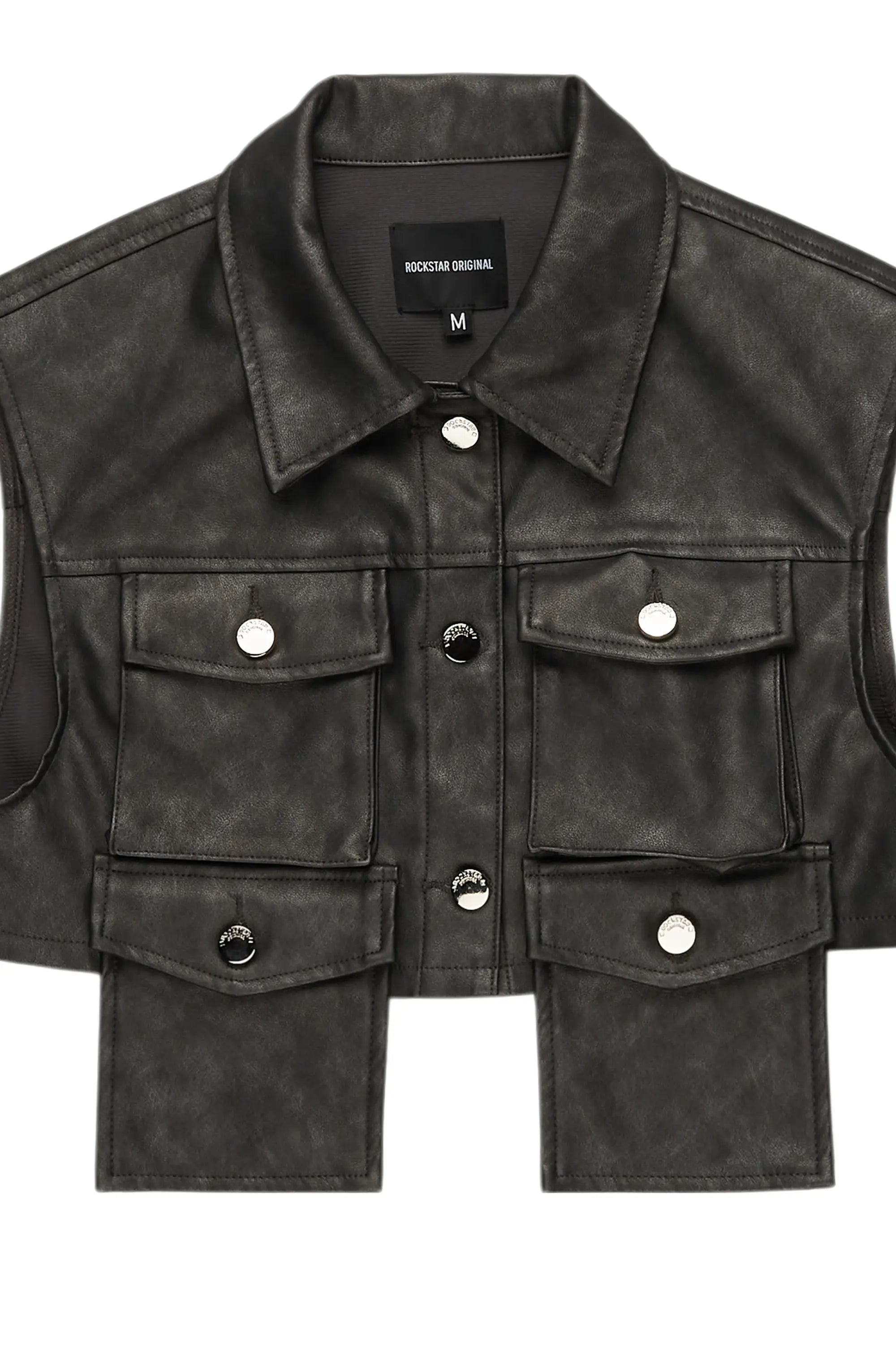 Kiedra Black Cargo Faux Leather Vest