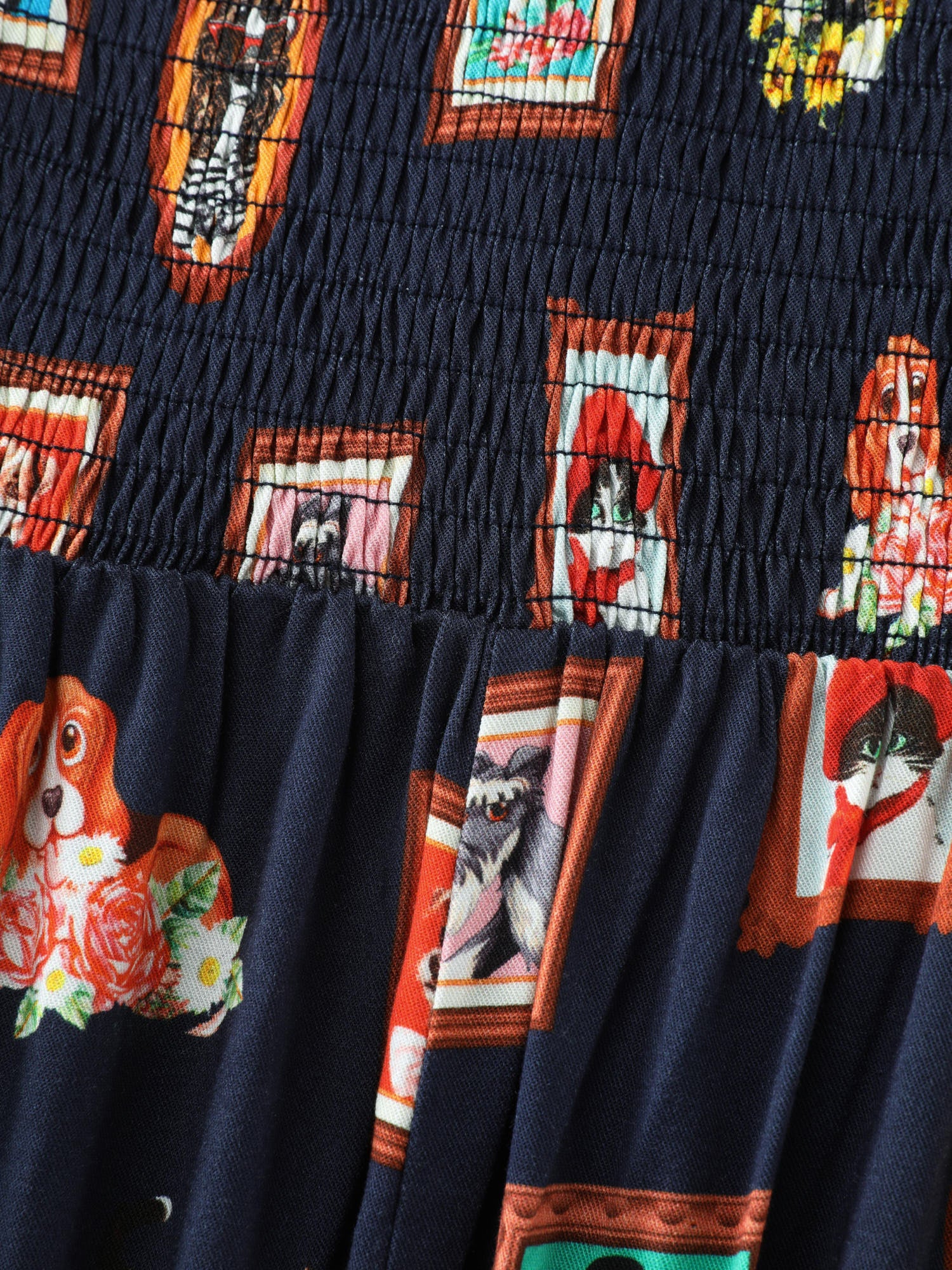 Pet Print Shirred Stretchy Back Midi Dress