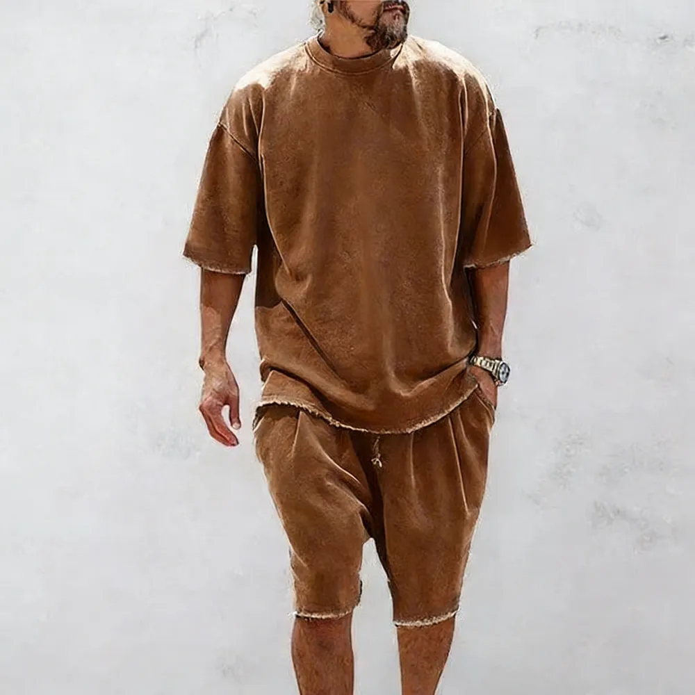 Men's Textured Sweatsuit Loose Fit Casual Sports Outfits