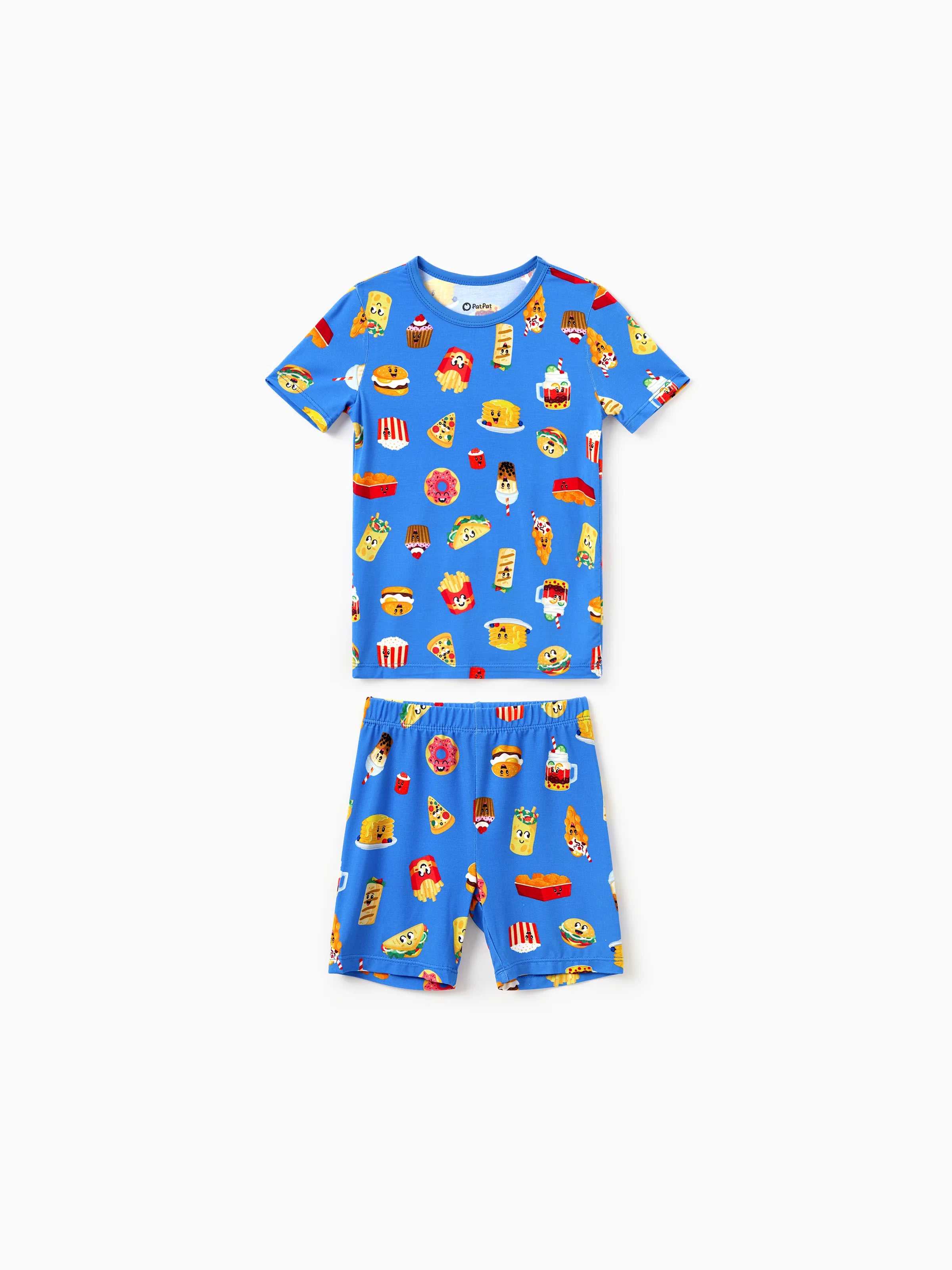Family Matching Bamboo Pajamas Buttery Soft Bamboo PJs for Men Women Kids Toddler, Cute Burger & Fries Print Short Sleeve Sleepwear (Snug-Fitting for Children) Royal Blue