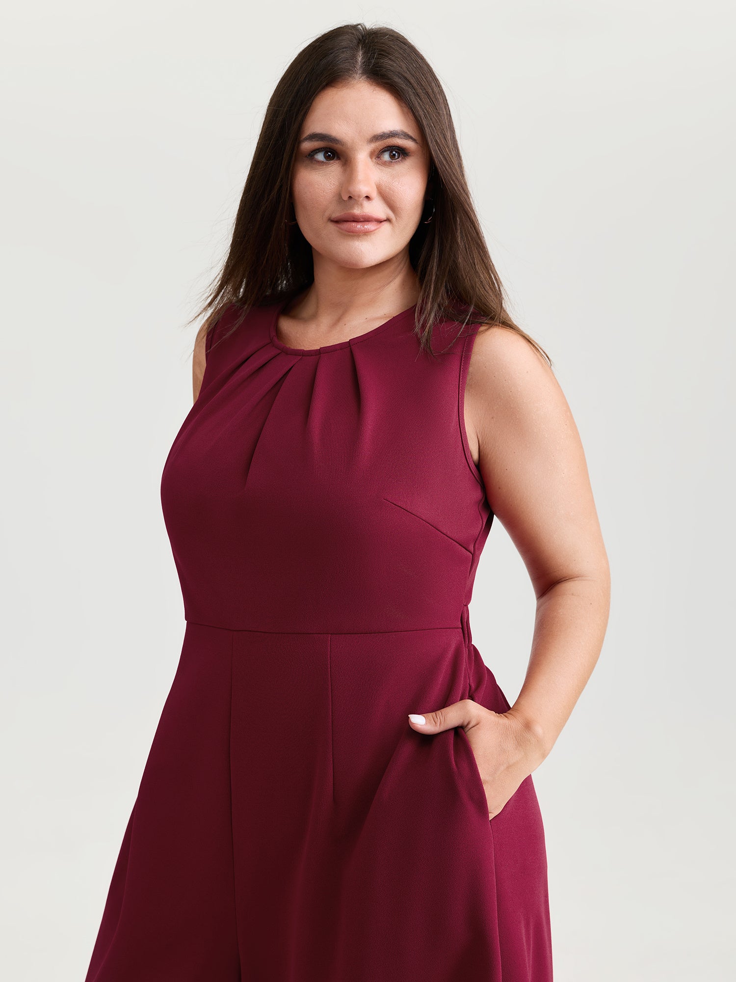 Pleated Neckline Stretchy Waist Jumpsuit