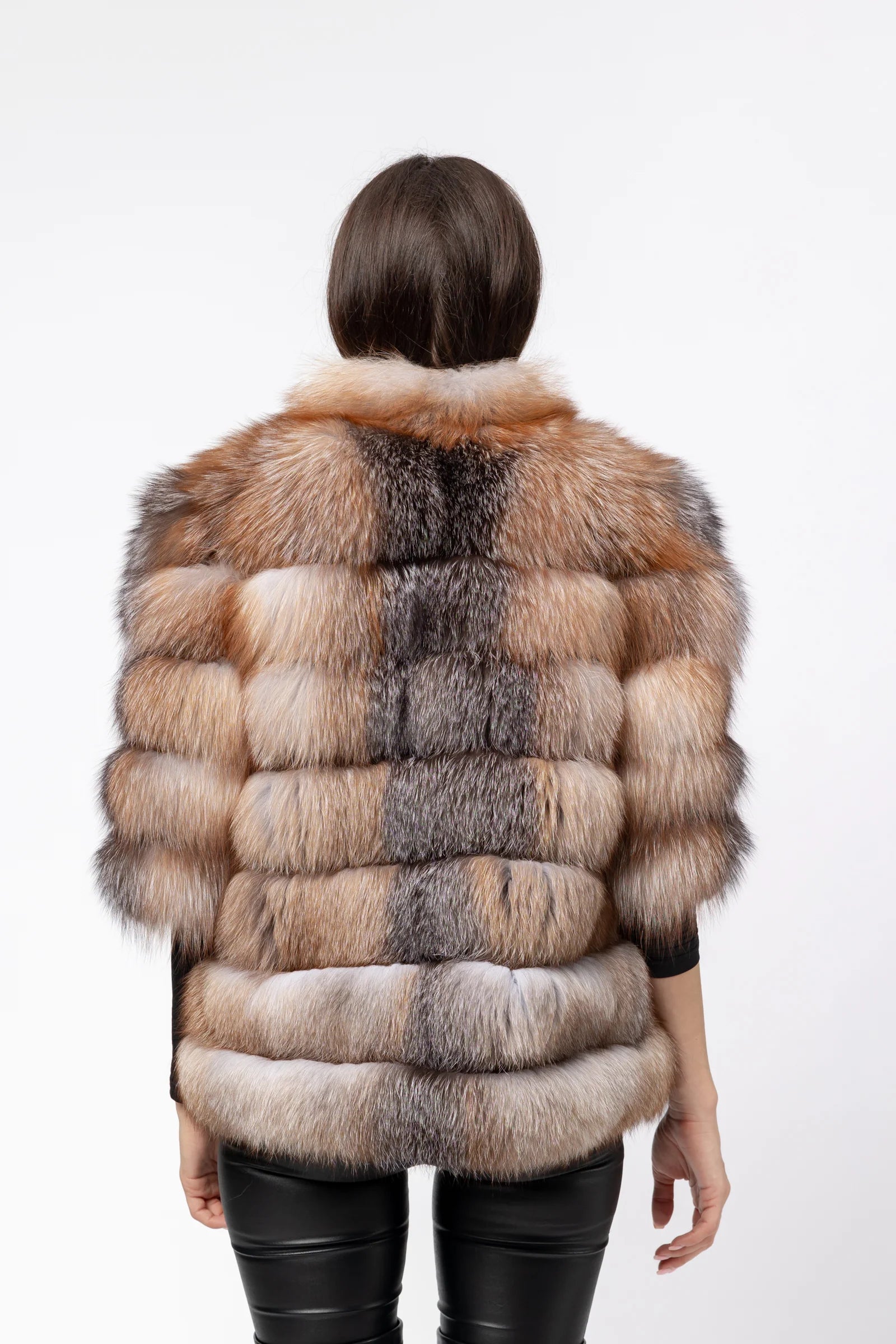 Haină din Blană Naturală de Vulpe, Guler Tunică, Transformabilă, Femei, Brown Frost 271