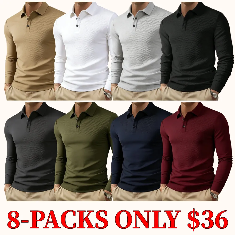 Men's jacquard thickened long-sleeved polo shirt