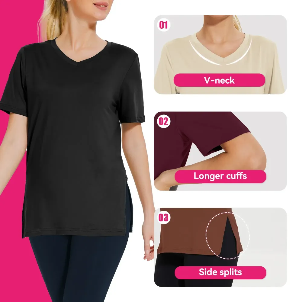 Women's Plus Size Short/Long Sleeve T-Shirts - ‌Lightweight Casual V-Neck Tops for Fall, ‌Breathable Loose Fit‌