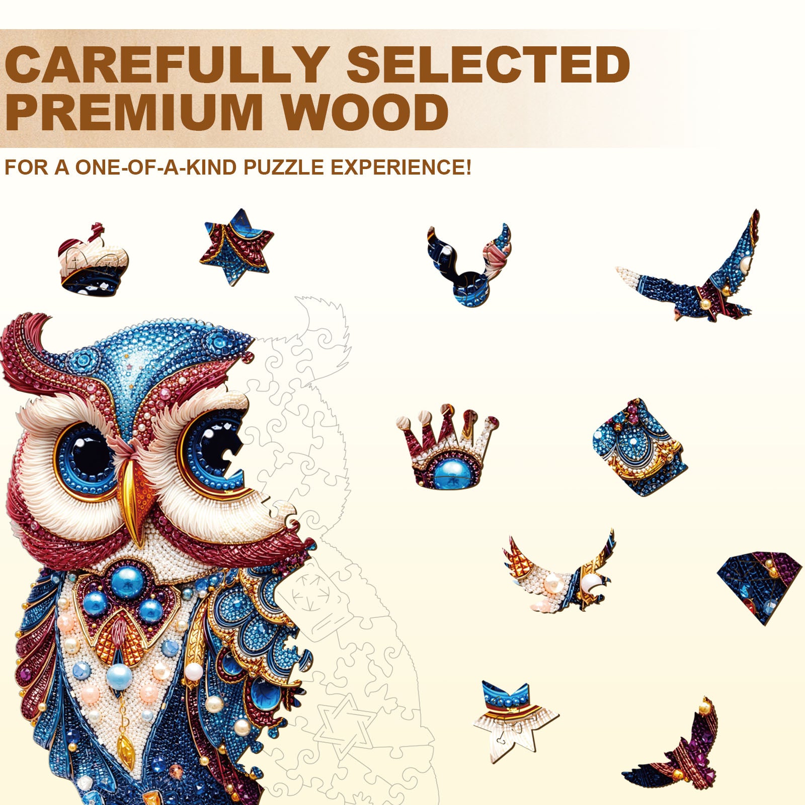 Gem Owl Wooden Jigsaw Puzzle