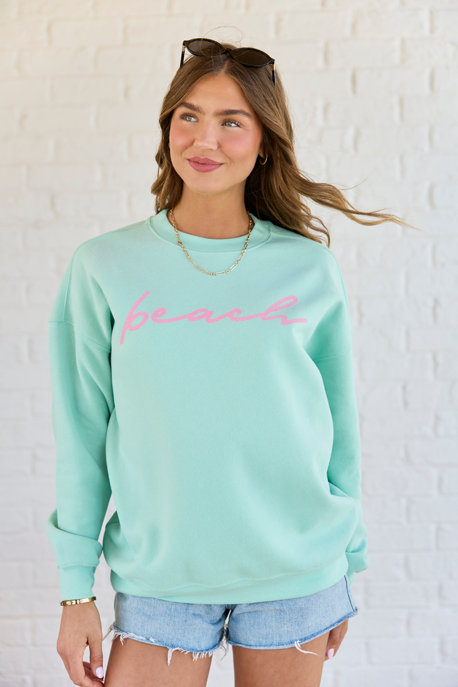 Beach Script Mint Graphic Sweatshirt