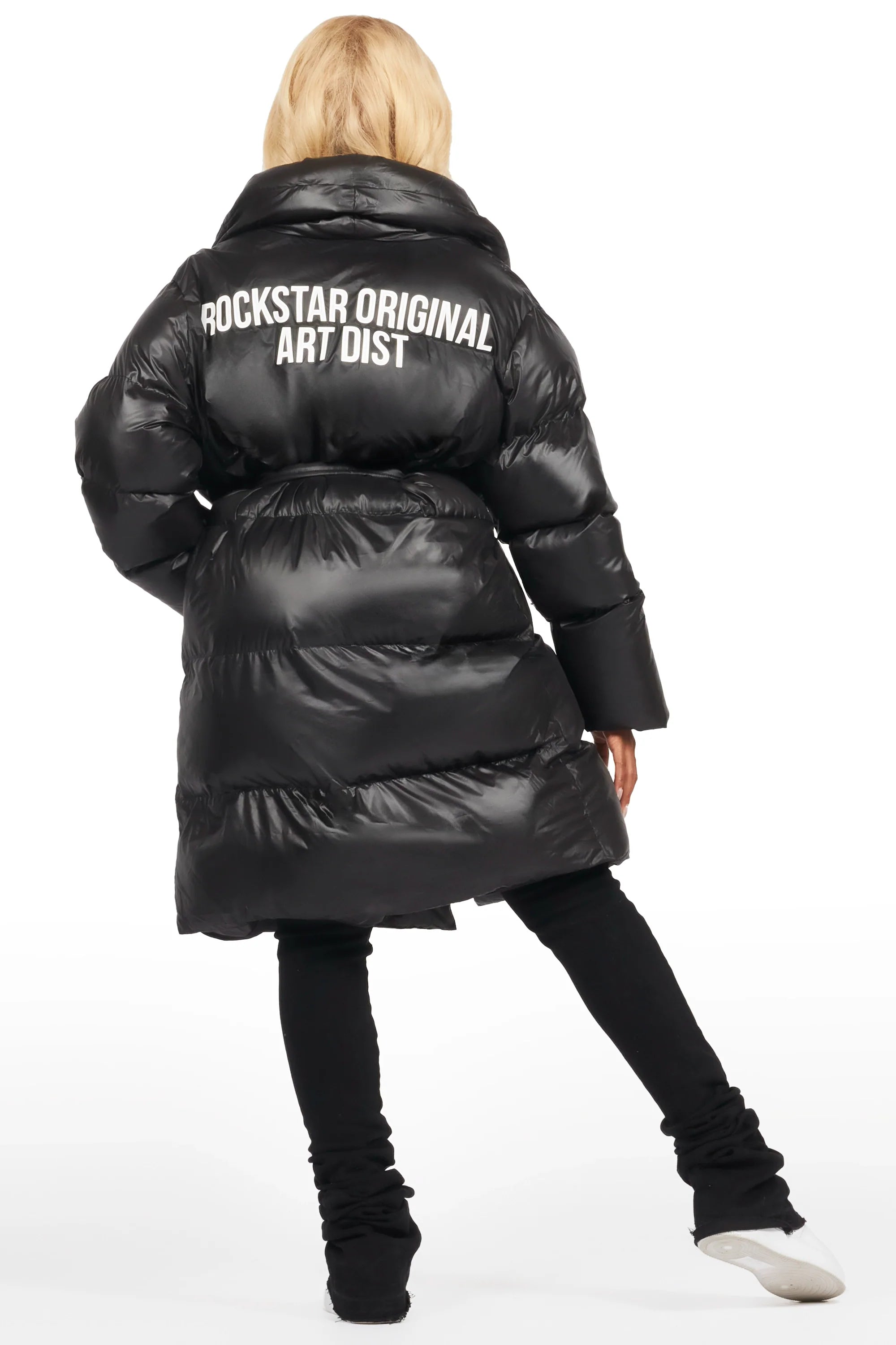 Sehrazat Black Long Wrap Puffer Jacket