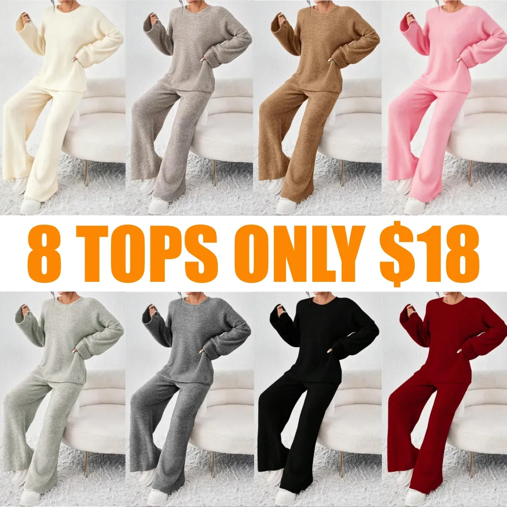 Women's Raglan Sleeve Split Long Sleeve Sweater & Elastic Waist Pants Set