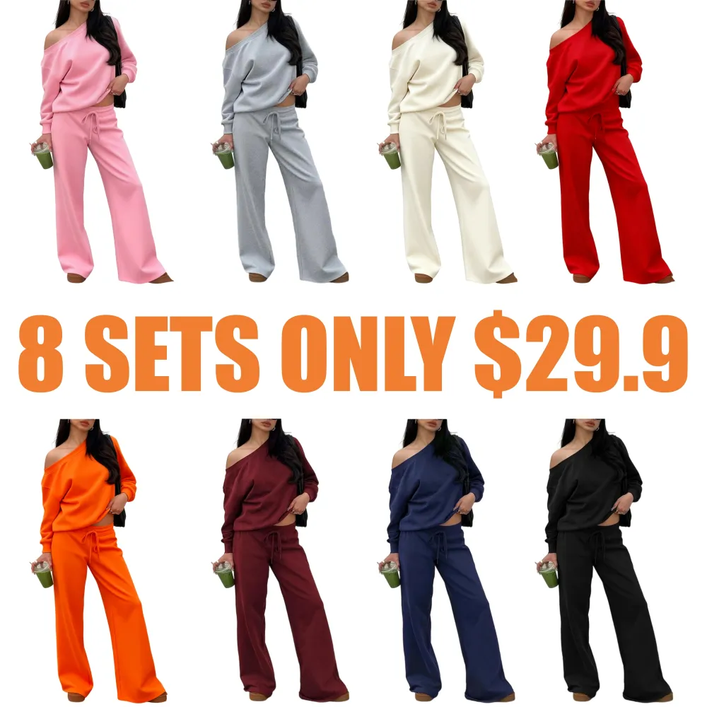 Women Off the Shoulder Long Sleeve Jumper & Pants 2 Piece Set