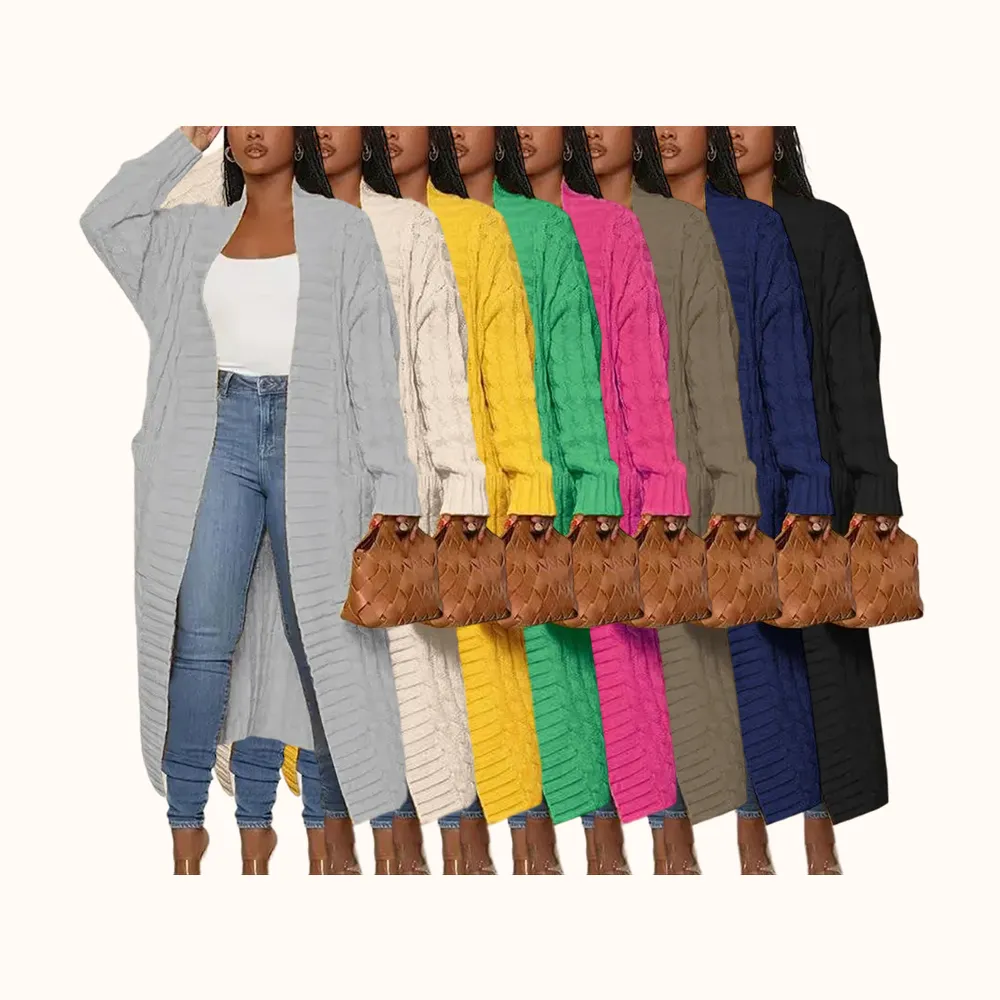 Women's Solid Color Textured Drop Shoulder Pocket Longline Cardigan