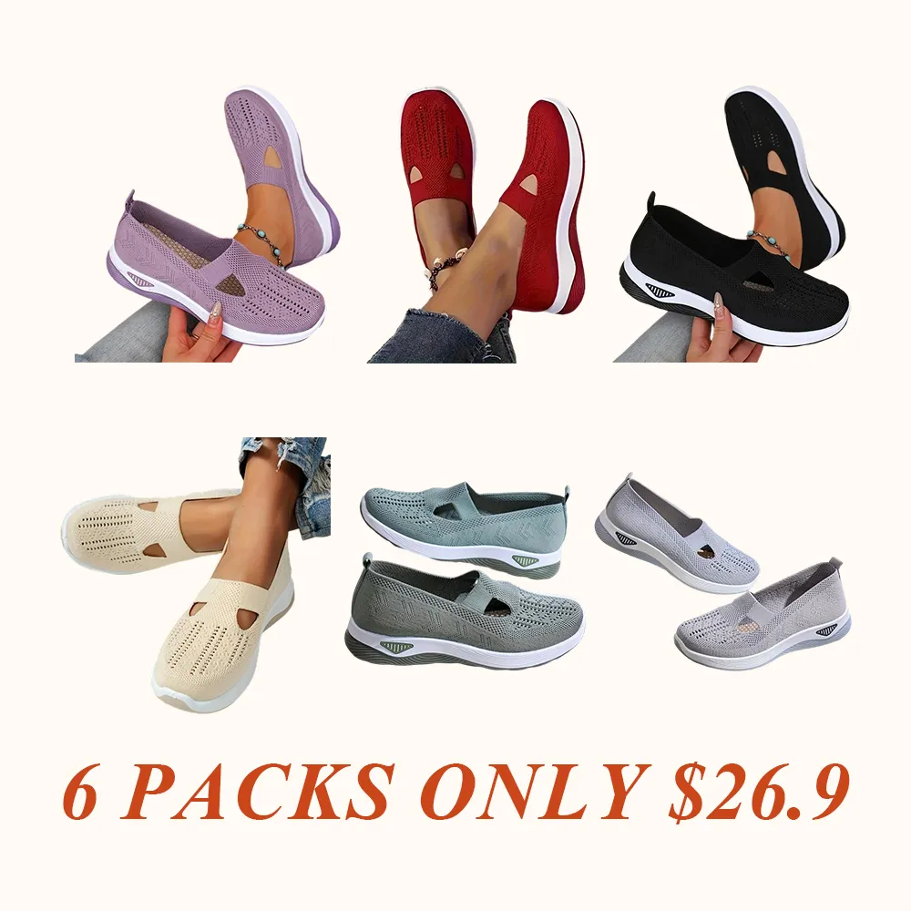 Women's Slip-Ons - Airy Mesh Sneakers with Hollow Cut-Out Design | Lightweight & Cute for Outdoor Walking