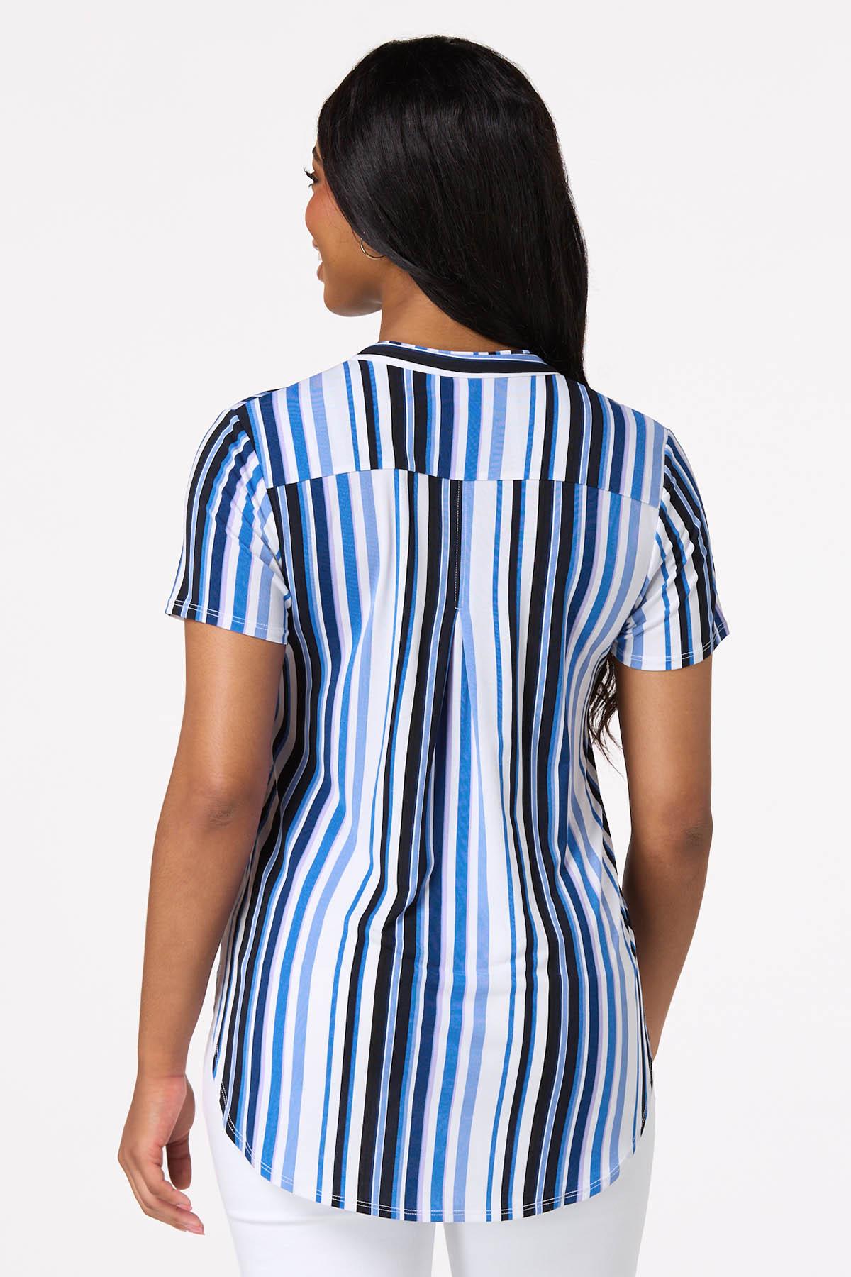 Multi Blue Stripe Popover Top