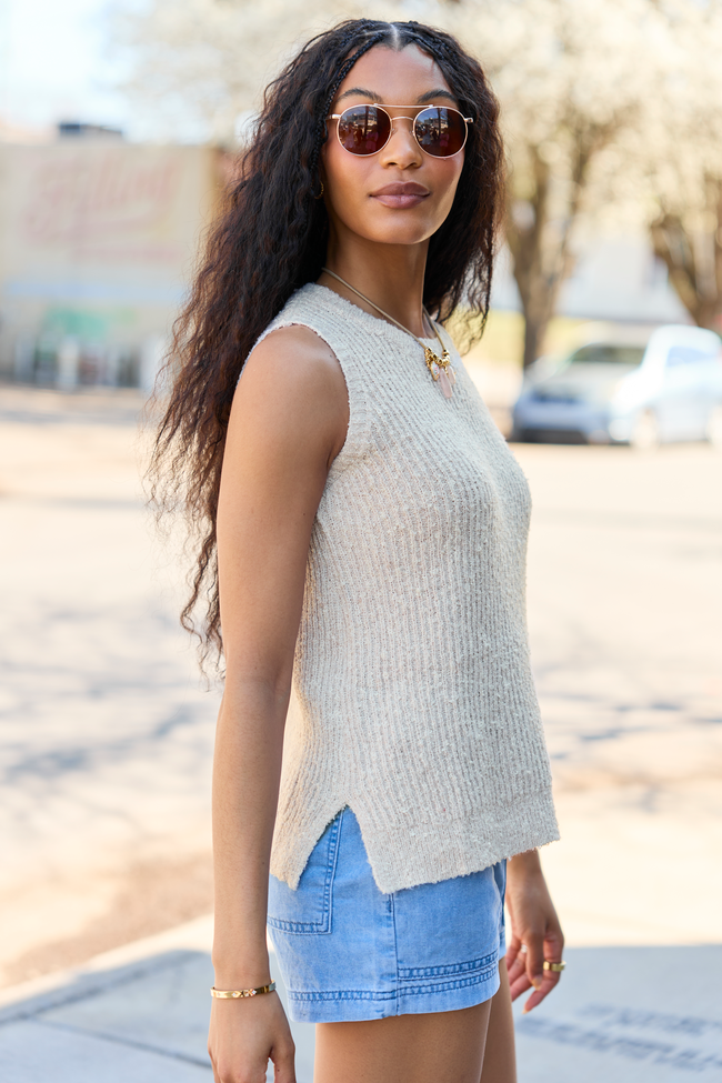 Best Day Ever Beige High Neck Sweater Tank