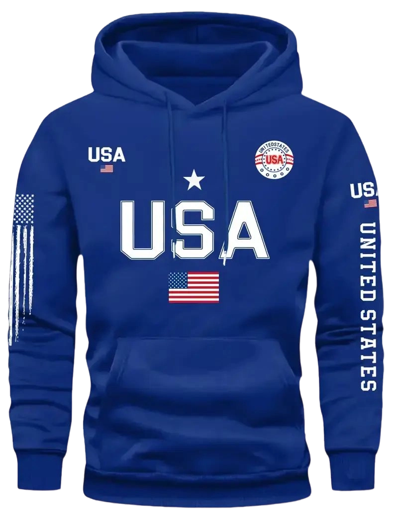USA flag print hoodie men's fleece sweatshirt, 2026 spring pullover hooded sports hoodie