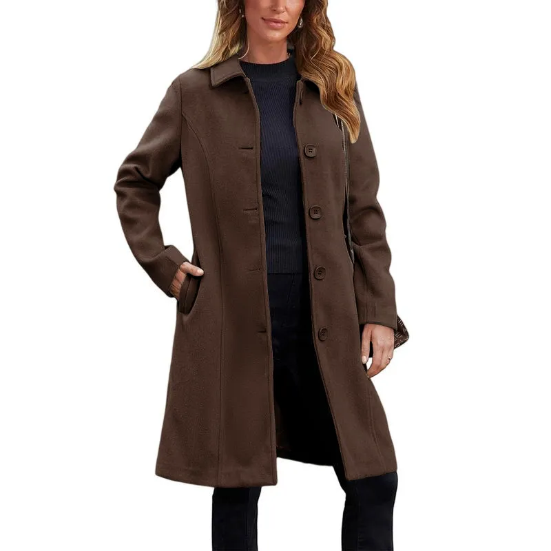 Women's Faux Wool Peacoat Single Breasted Notched Collar Trench Coat