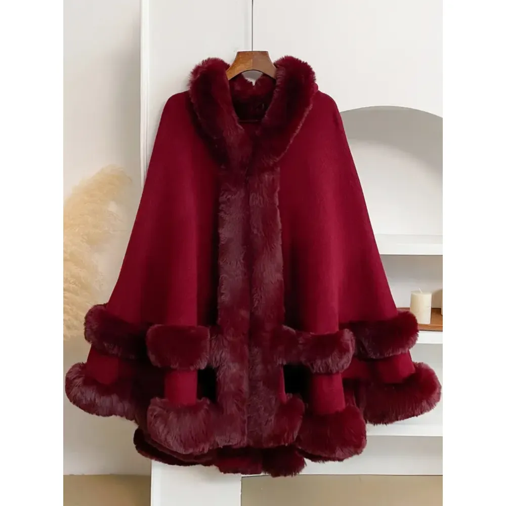 Luxury Faux Fur Hooded Cape Shawl