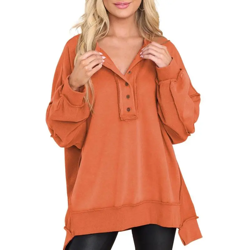 Women's Oversized Button Henley Sweatshirts