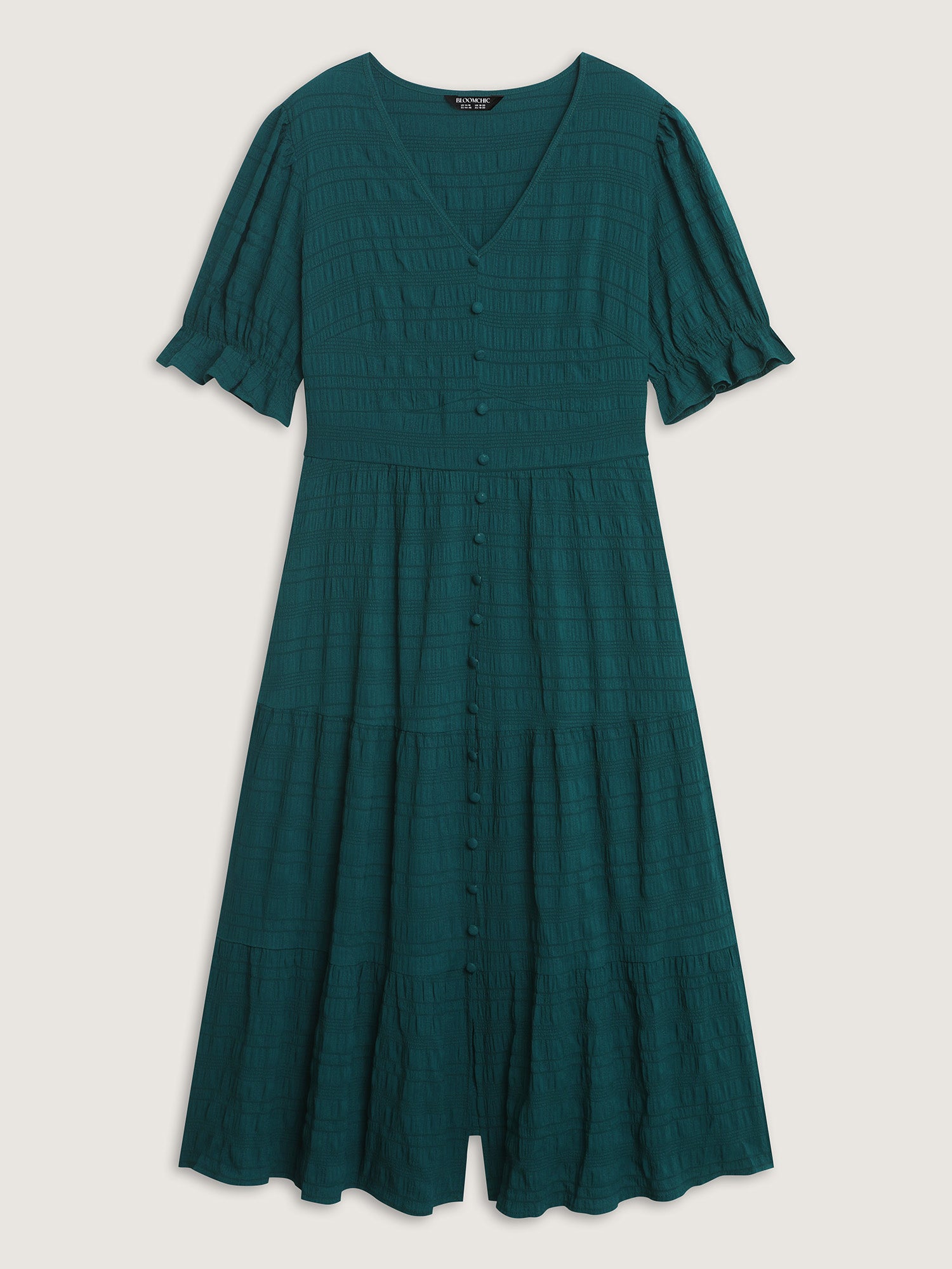 Textured Triangular Cinched-Waist Tiered Maxi Dress