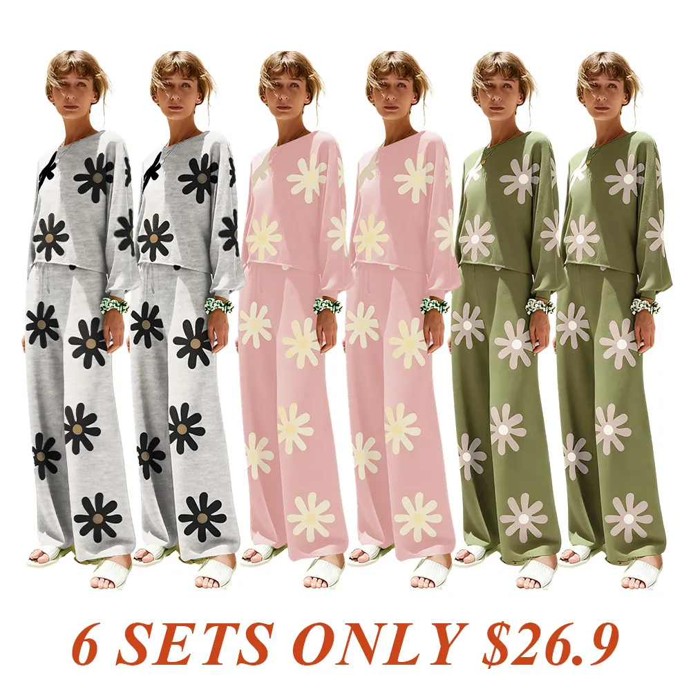 Womens Fall Winter Casual Solid Knitted 2 Piece Sets Long Sleeve Hoodie