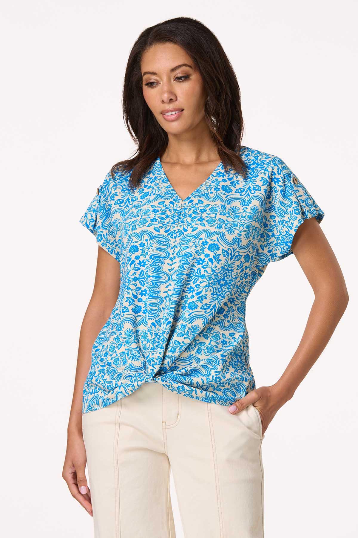Textured Floral Twist Hem Top