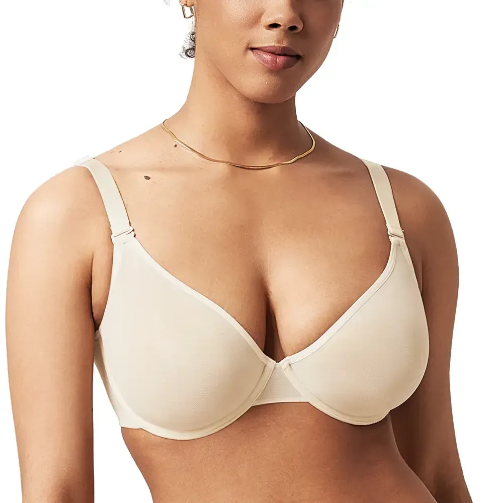 Bra Summer Breathable Unlined Soft Sheer Mesh Underwire Support Transparent Lightweight Non Padded Minimizer Bra