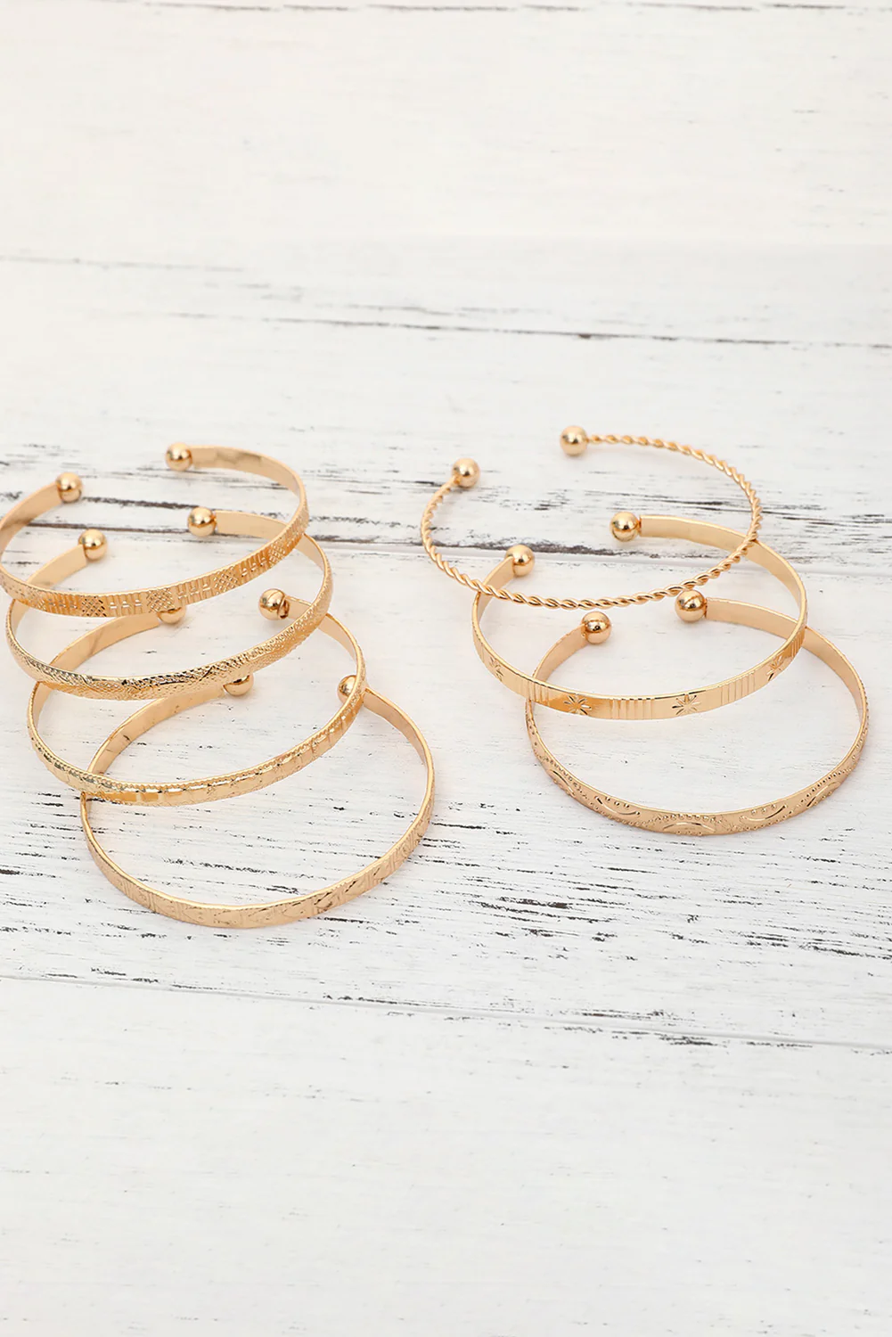 Gold 7pcs/set Textured Plated Open Alloy Bangle Set