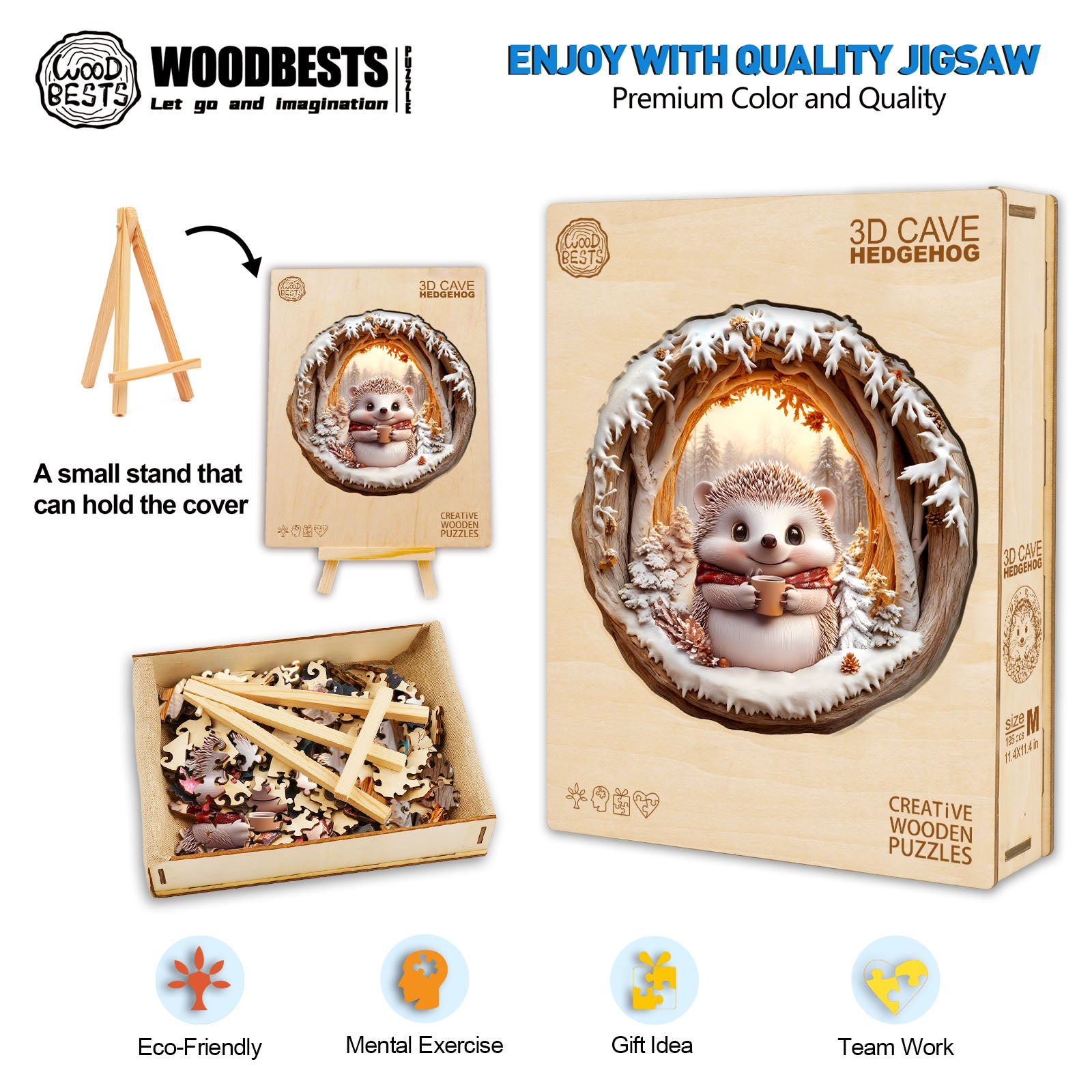 3D Cave Hedgehog Wooden Jigsaw Puzzle