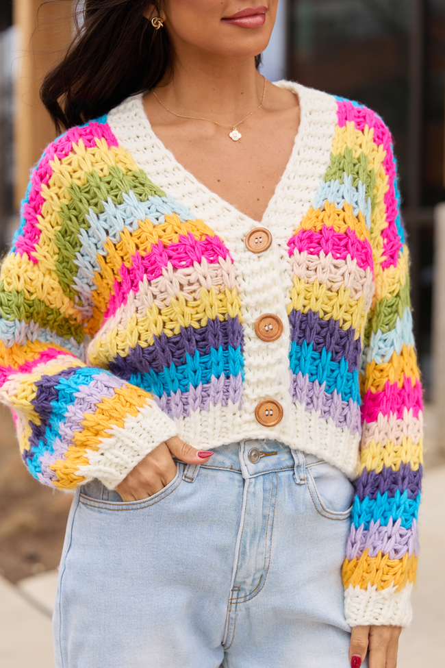 Colleen Multi-Stripe Cropped Chunky Cardigan