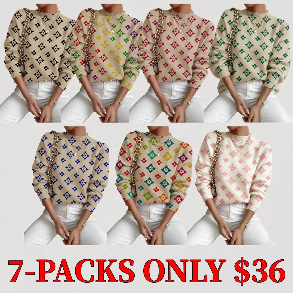 Women's geometric pattern stand-collar sweater