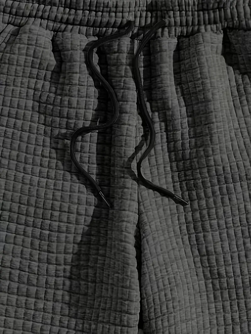 Men's Waffle Knit Shorts - Elastic Drawstring Waist Casual Summer Shorts with Stretch