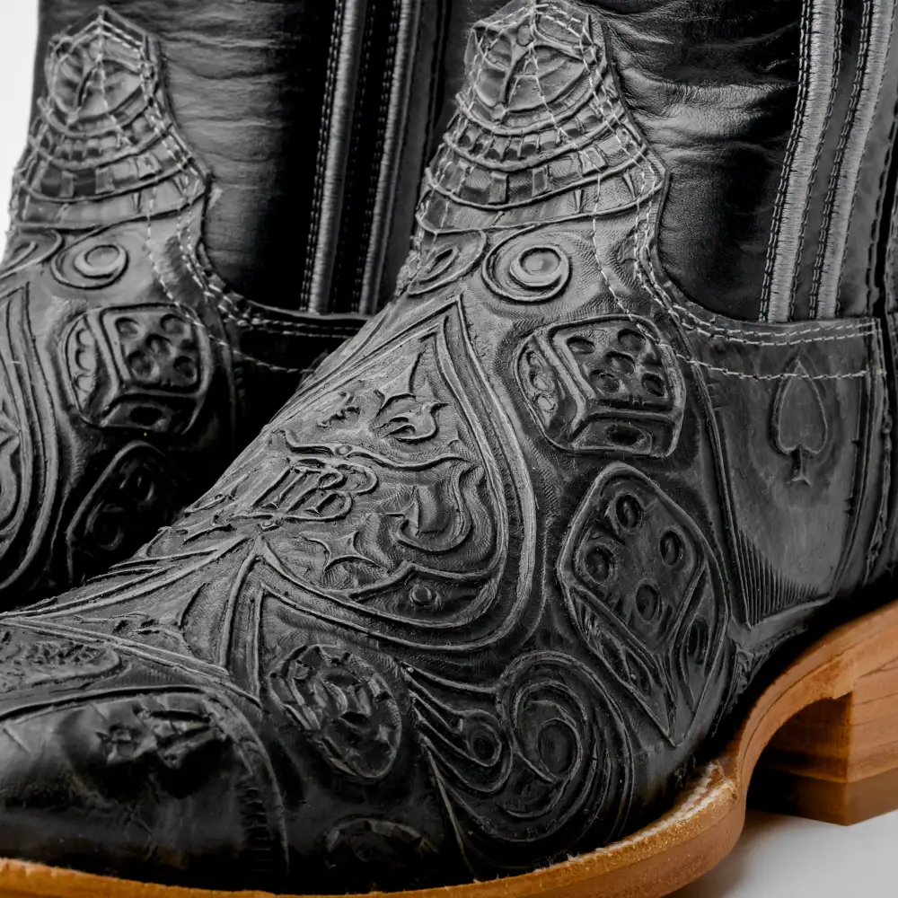 “Ace Of Spades” Grey Leather Boots - Square Toe