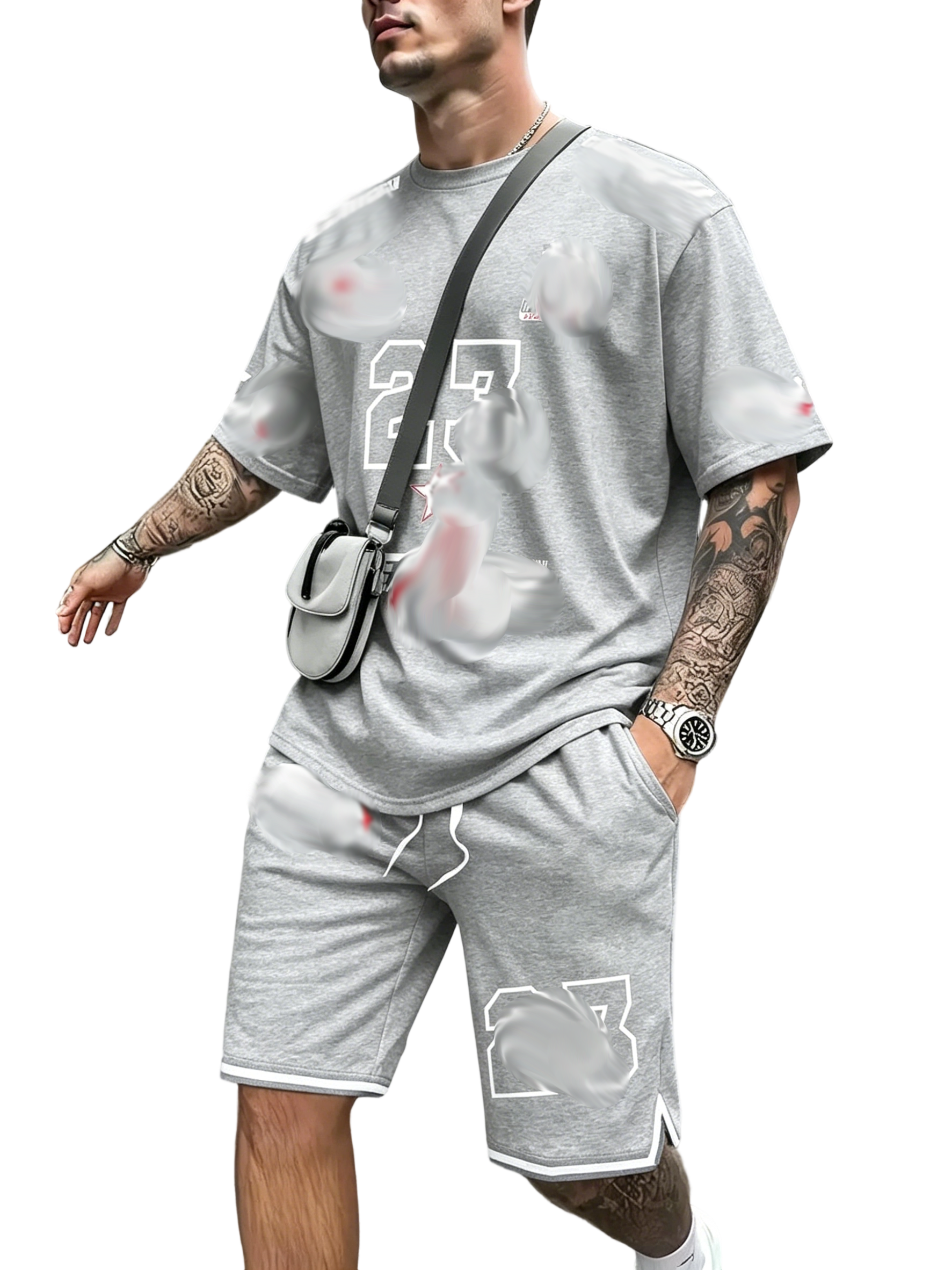 Two-Piece Set Men's Letter Print Short Sleeve T-shirt & Track Shorts Set