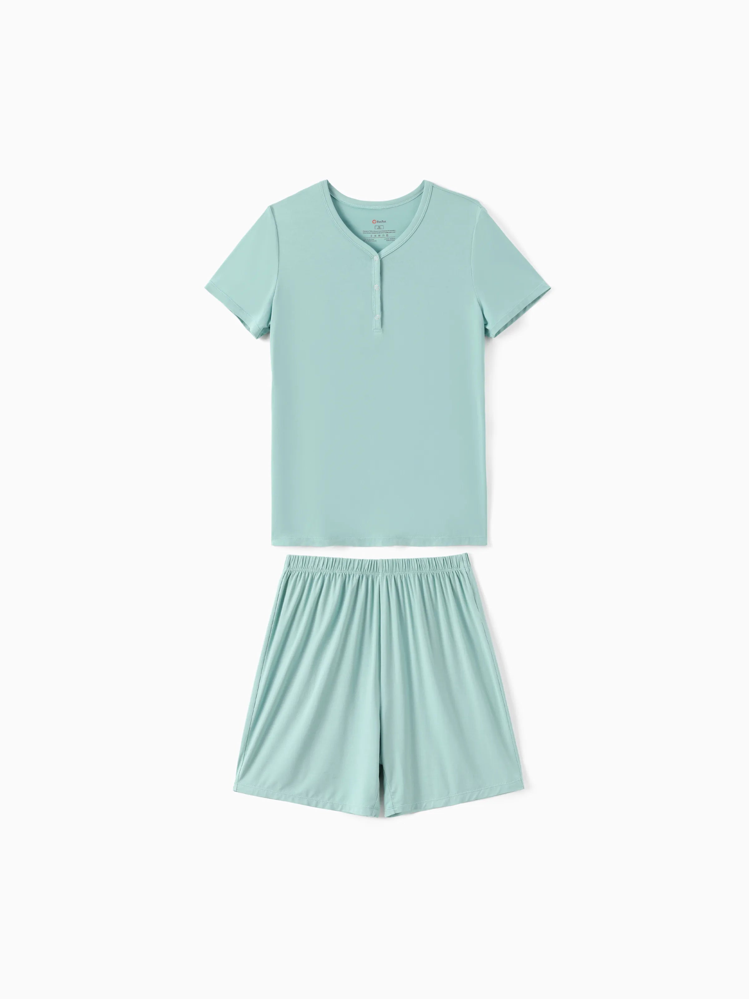 Bamboo Family Pajamas Solid Color Green Short Sleeve Matching Pajama Set ( Snug-Fitting for Children ) Green