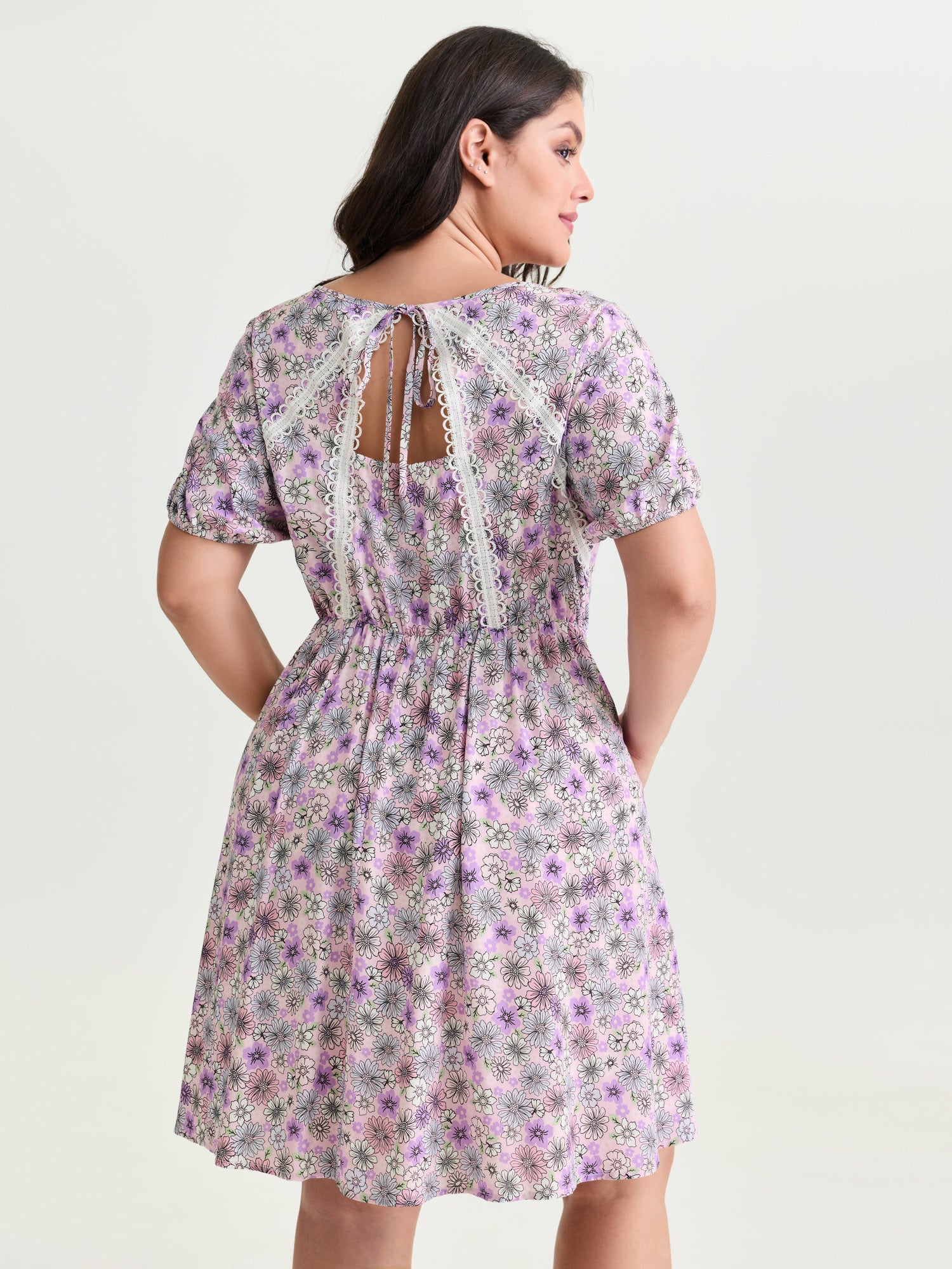 Supersoft Delicate Floral Lace Trim Mini Dress