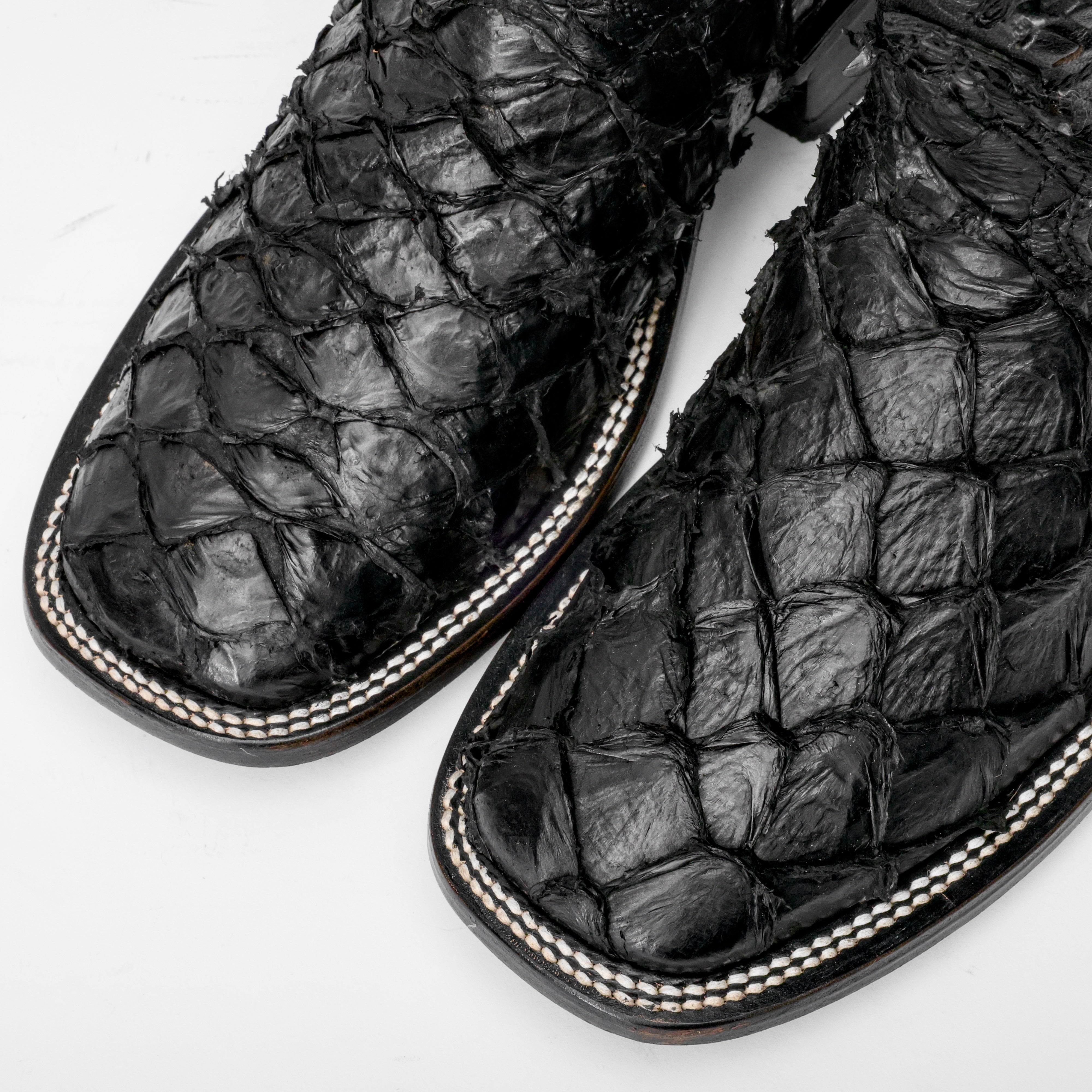 GENUINE Black Pirarucu Boots - Square Toe