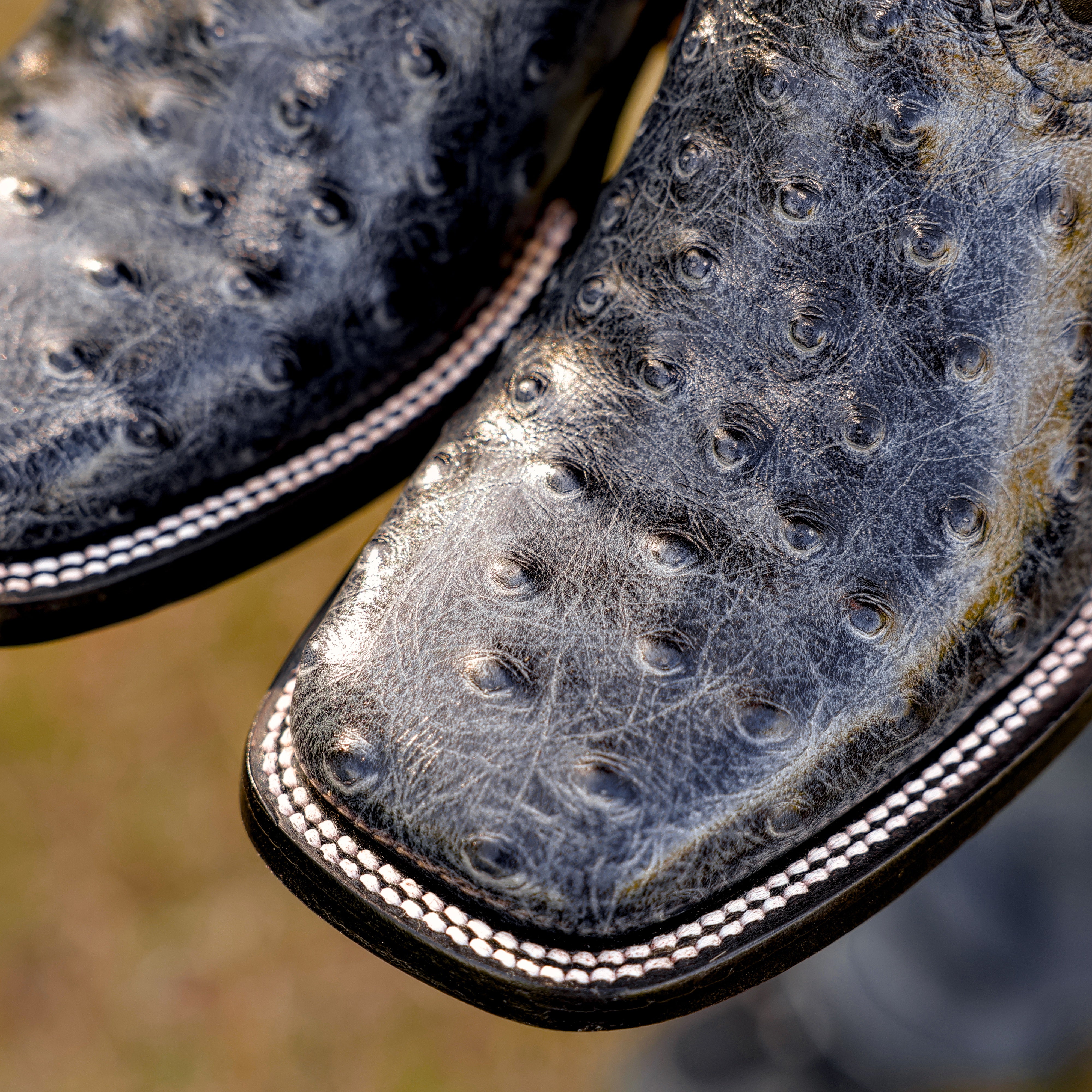 Grey Ostrich Leather Boots - Square Toe